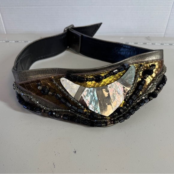 Vintage Salena’s Collection Gold Black 80s Beaded Metallic Statement Belt - Picture 3 of 16